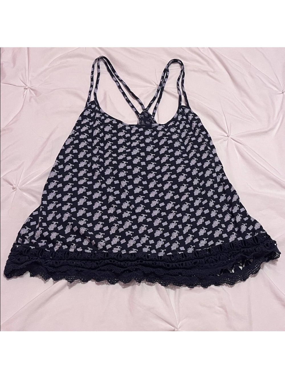 American Eagle Navy Floral Strappy Tank Top